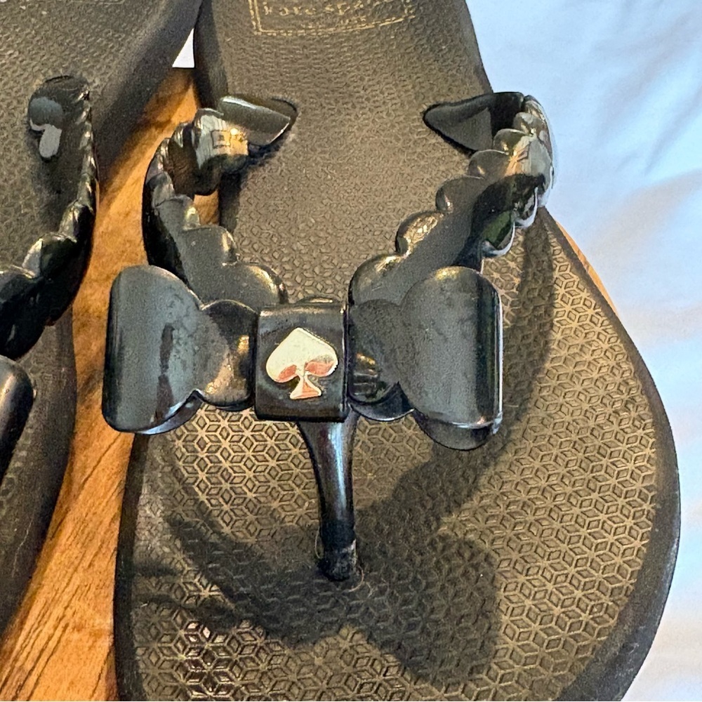 Kate Spade Size 6 Black Denise Bow Flip Flops Scalloped Straps